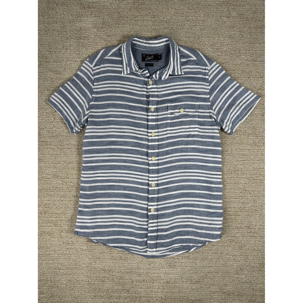Grayers Clothiers Mens Small Blue White Striped Cotton Short Sleeve Button Shirt